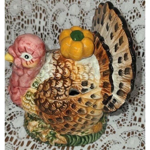 Vintage BICO China Thanksgiving Turkey Sugar Bowl Lid Harvest Basket Creamer Set - Picture 8 of 11